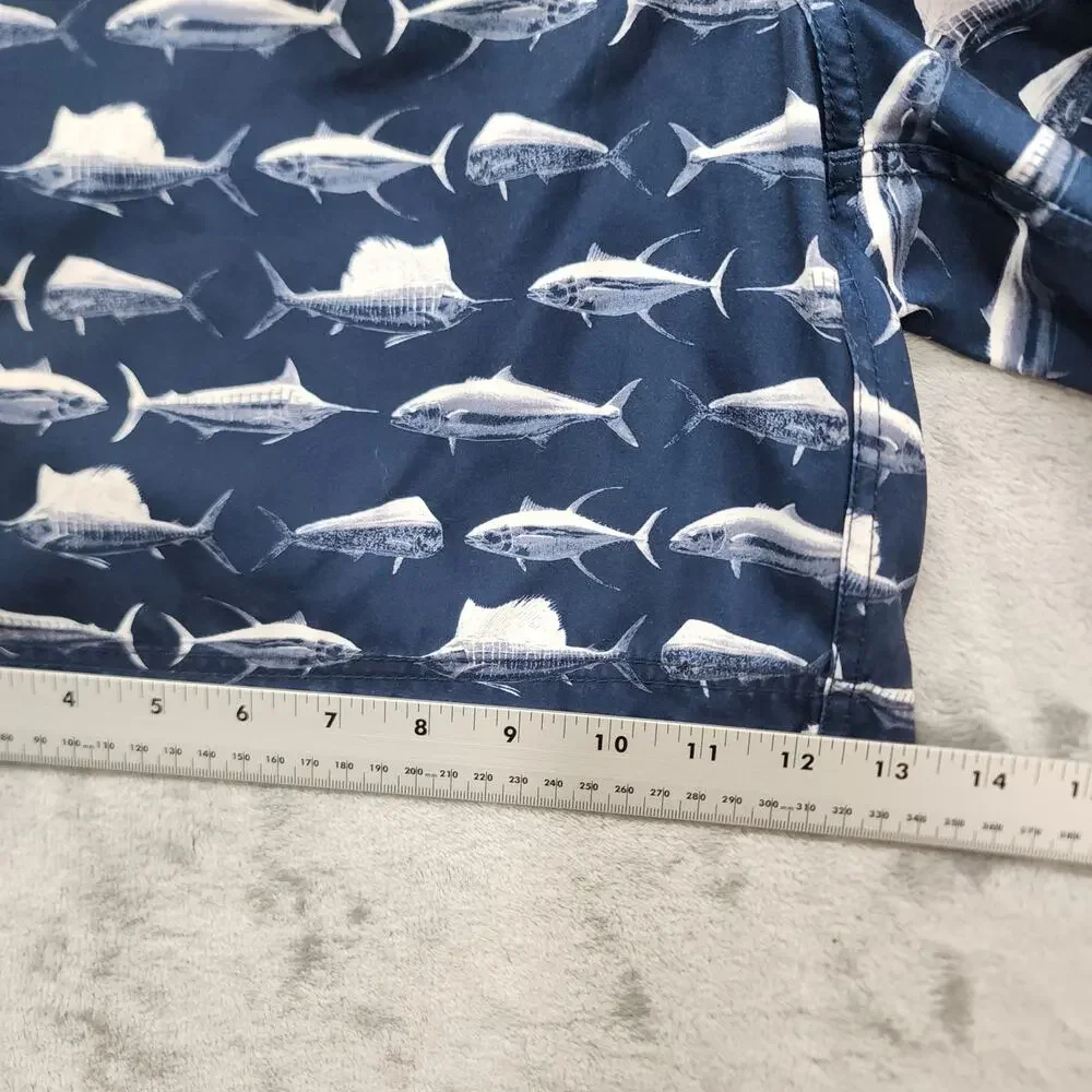 NAUTICA Board Shorts Mens L‎ Blue Deepwater Fish Print Tie Front Swim Trunks